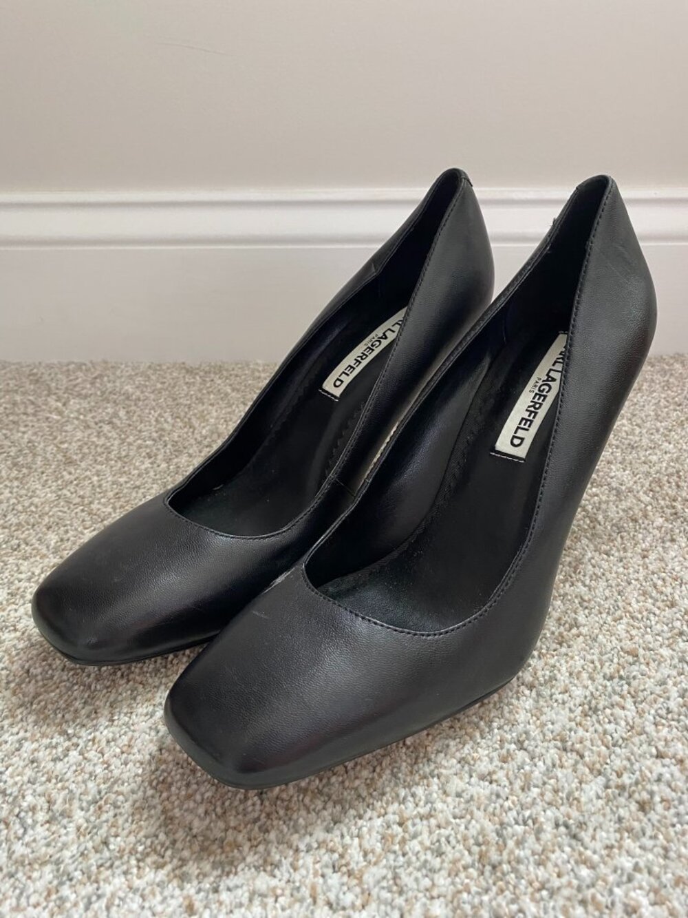 Karl Lagerfeld Women's Square Toe Pump Heels, Black, size 9 EUC